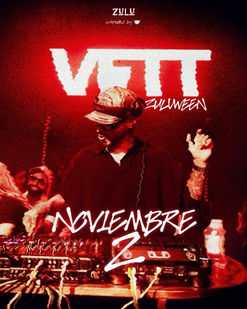 Flyer de ZULUWEEN, lunes 2 de noviembre, con VETT y PERDOMO